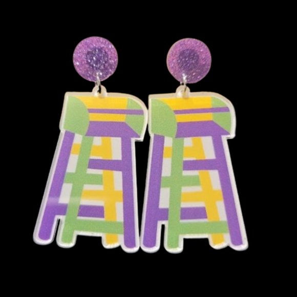 New Orleans Mardi Gras Dangle Drop Earrings in Stock ⚜️💜💚💛 - Picture 9 of 16